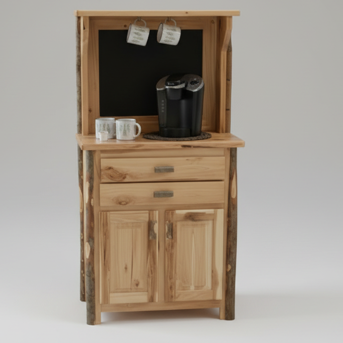 Amish Hickory Log Coffee Bar (No Trash Bin Pullout)