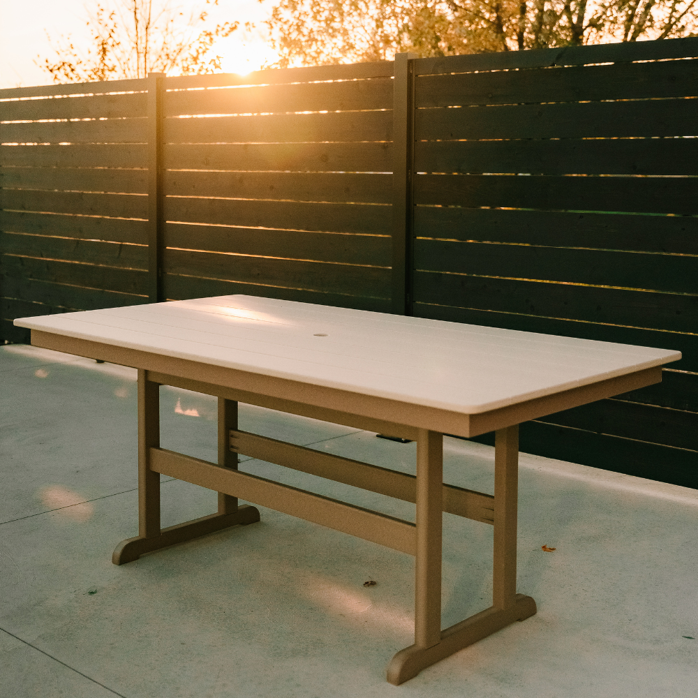 Amish Sunset Poly 38" x 64" Dining Table - Weatherwood on Brown - Main Photo