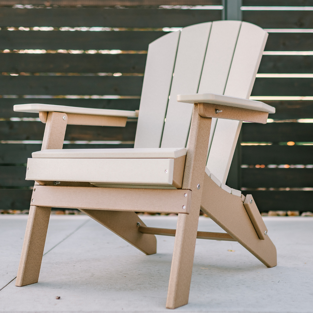Amish Polybird Folding Adirondack Chair - Weatherwood on Brown - Main Photo