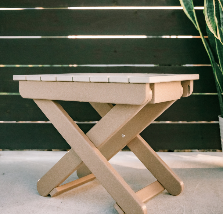 Amish Sunset Poly Folding End Table - Waterwood on Brown - Side View