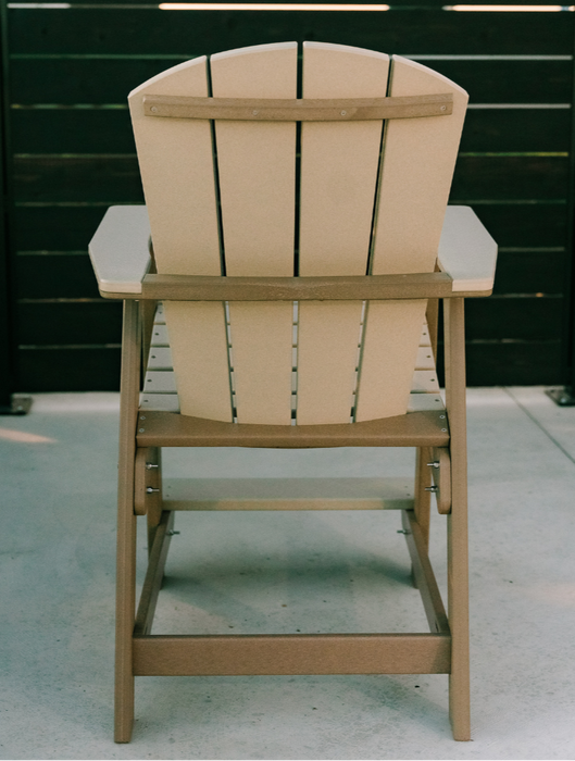Amish Polybird Balcony Adirondack Chair - Weatherwood on Brown - Back View