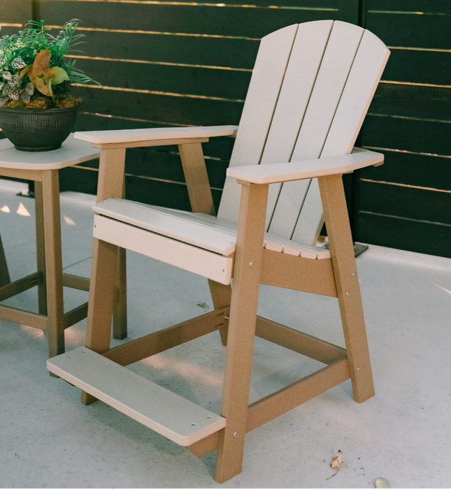 Amish Polybird Balcony Adirondack Chair - Weatherwood on Brown - Shown With End Table