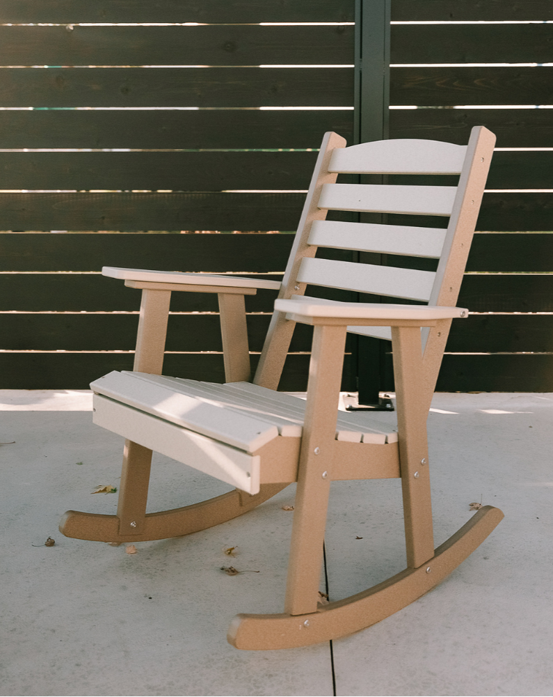 Amish Sunset Poly Rocking Chair - Weatherwood on Brown - Main Photo