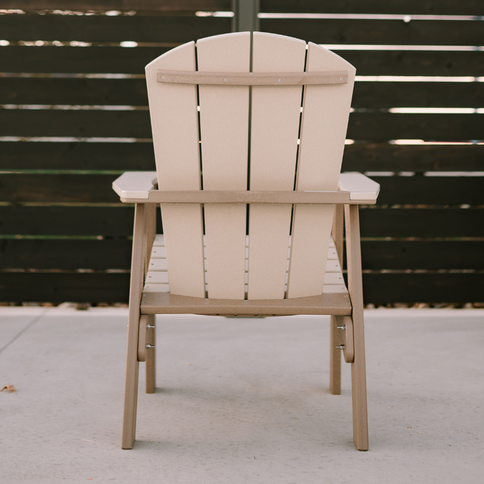 Amish Sunset Easy Adirondack Chair - Weatherwood on Brown - Back View
