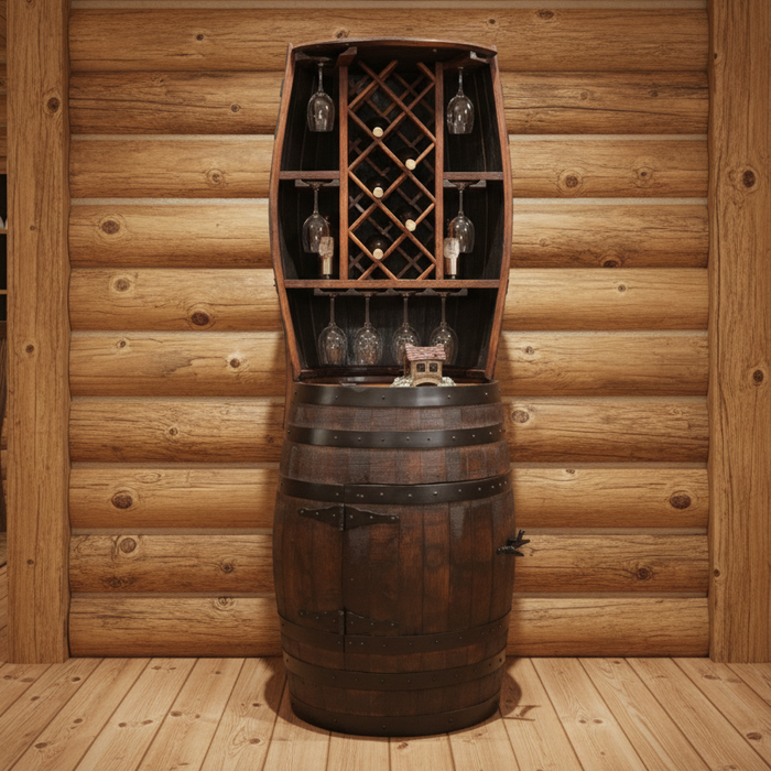 Amish Whiskey Barrel Bottle Hutch (7 Bottle)