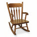 A traditional wooden Amish Sunburst Kid's Rocker with a brown finish.