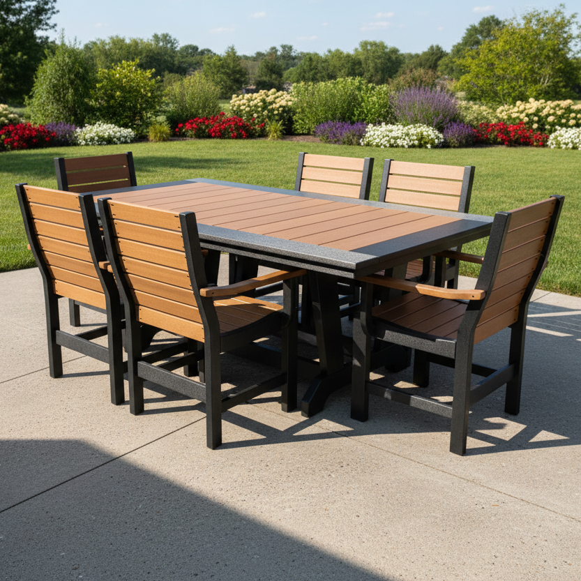 Amish Quick Ship Poly Dining Set - Baldwin Style - 44" x 72 - Antique Mahogany on Black - Tangent Poly 10