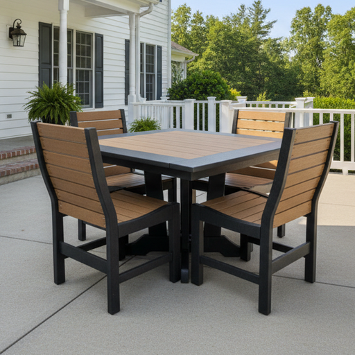 Amish Quick Ship Baldwin 44" Square Poly Dining Set - Antique Mahogany on Black - Tangent Poly - Set Photo
