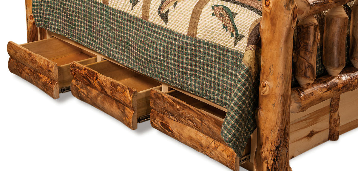 Amish Log 4-Poster Bed with Drawer Units
