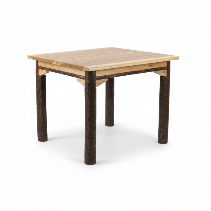 Amish Hickory Log Legged Square Dining Table (Solid Top)