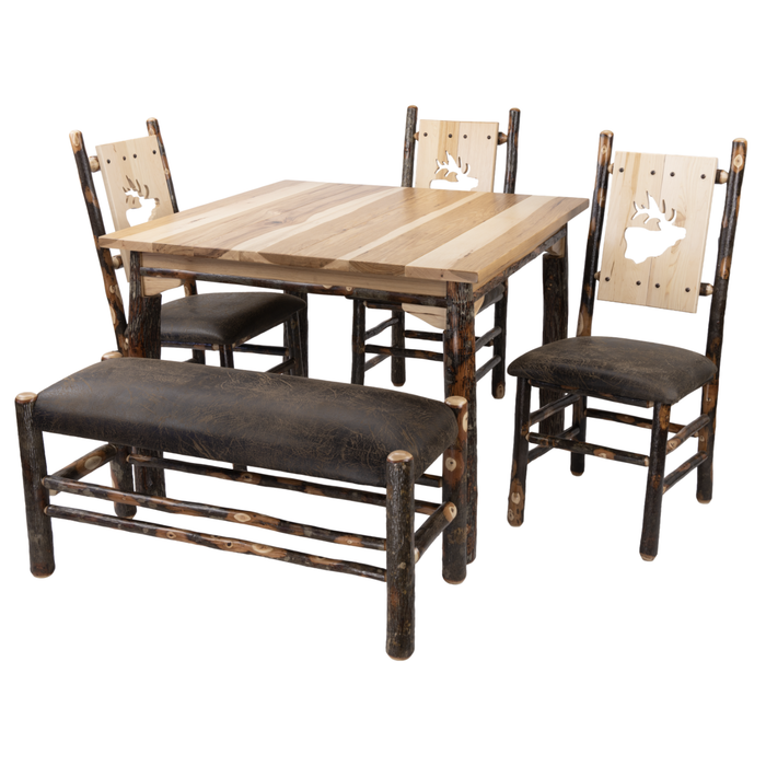 Amish Hickory Log Legged Square Dining Table (Solid Top)