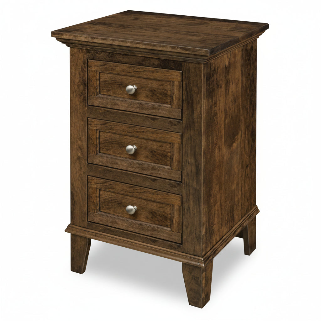 Quick Ship Amish Arlington 3-Drawer Nightstand Nightstands Contemporary Sunrise Hardware