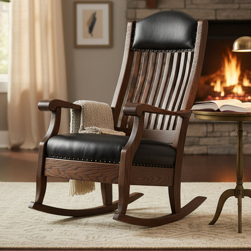 Quick Ship Amish Auntie's Buckeye Rocking Chair - Top Grain Leather - Genuine Leather - Buckeye Rockers