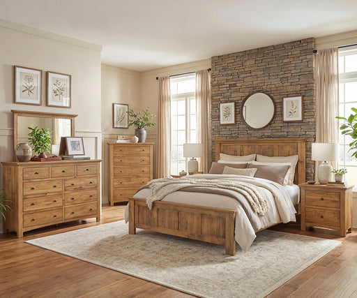 Quick Ship Amish Canton Bedroom-Scene-CroppedRustic-Hickory-with-Cappuccino