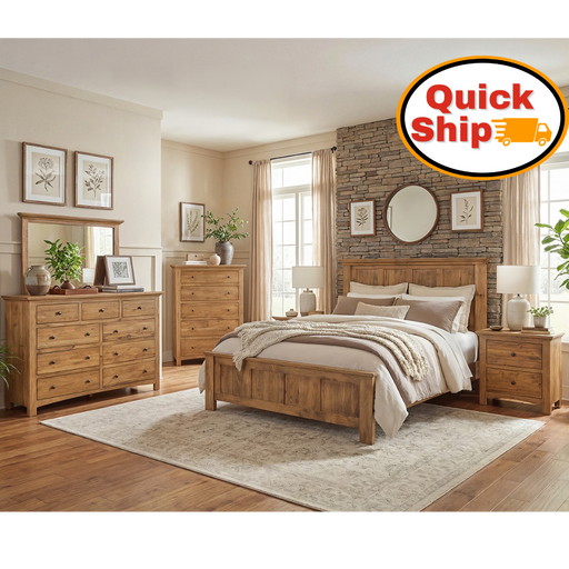 Quick Ship Amish Canton Bedroom Set - 5-pc. Amish Bedroom Set Quick Ship - Contemporary Amish Bedroom - Rustic Hickory OCS-119 Cappuccino - In-Bedroom Photo