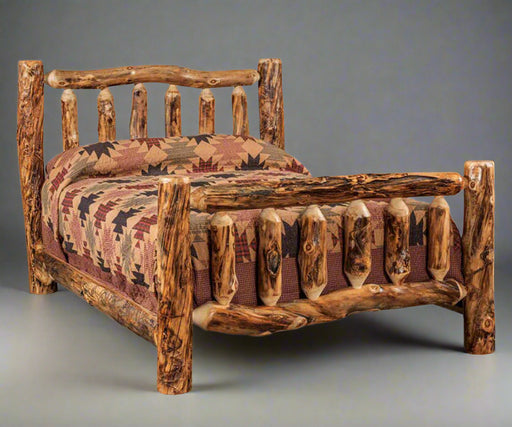 Quick Ship Amish Elkhorn Aspen Log Bed - Queen Size - Aspen Log - Amish Log Bed
