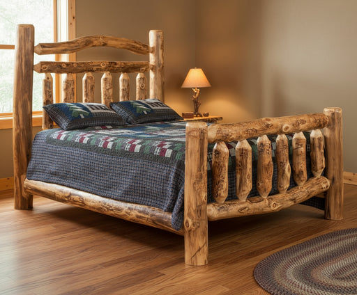 Quick Ship Amish Elkhorn Deluxe Aspen Log Bed - Queen Size - Genuine Aspen Log Bed