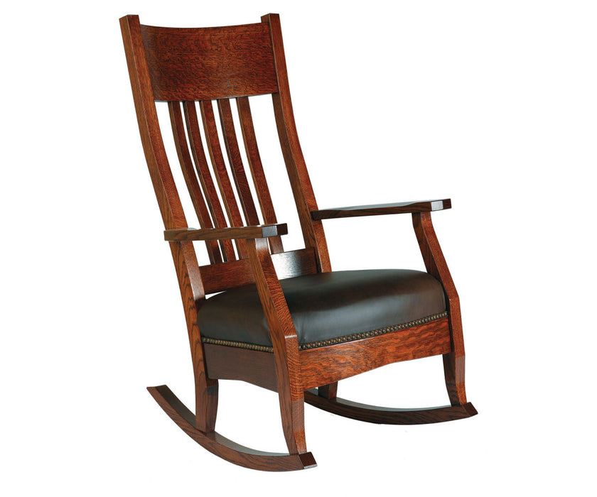 Quick Ship Amish Mission Buckeye Rocker - Buckeye Rocker's - Amish Made Traditional Rocker - Genuine Leather - Plain Background