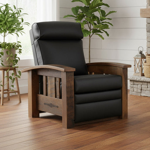 Quick Ship Amish Tiverton Recliner in Reclaimed Barnwood with #3 Black Glaze