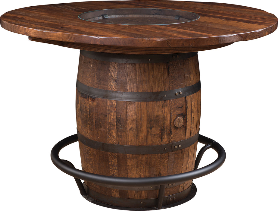 Amish Round Barrel Table With Urban Bar Stools Pub Dining Sets Reclaimed Barnwood