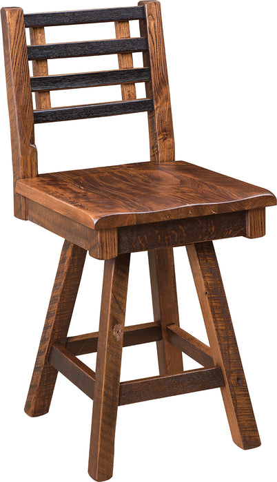 Amish Round Barrel Table With Swivel Barrel Bar Stools Pub Dining Sets Reclaimed Barnwood