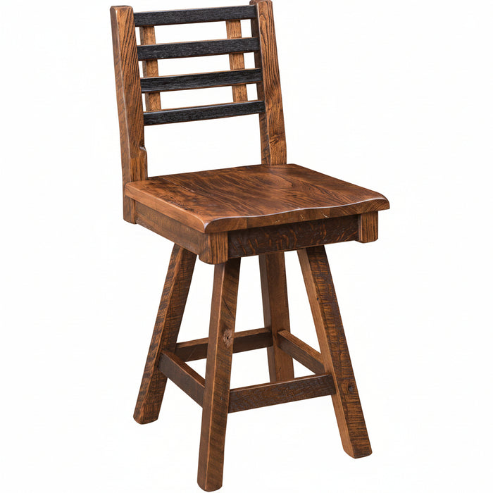 Amish Round Barrel Table With Swivel Barrel Bar Stools Pub Dining Sets Reclaimed Barnwood