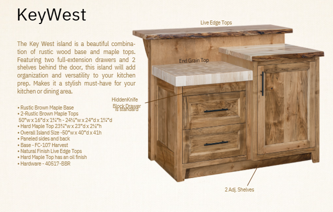 Amish Key West Live Edge Kitchen Island