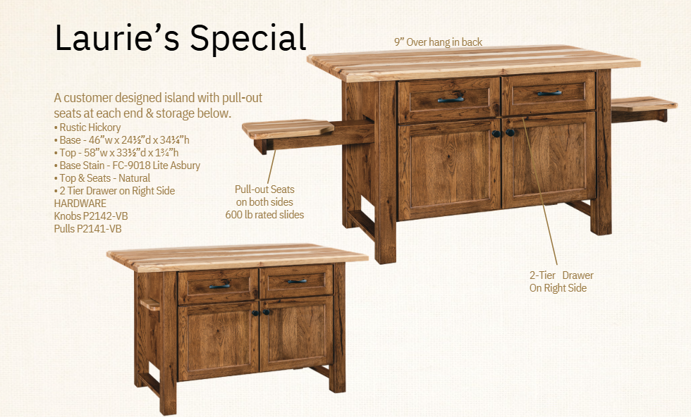 Amish Laurie's Special Integrated Barstool Kitchen Island