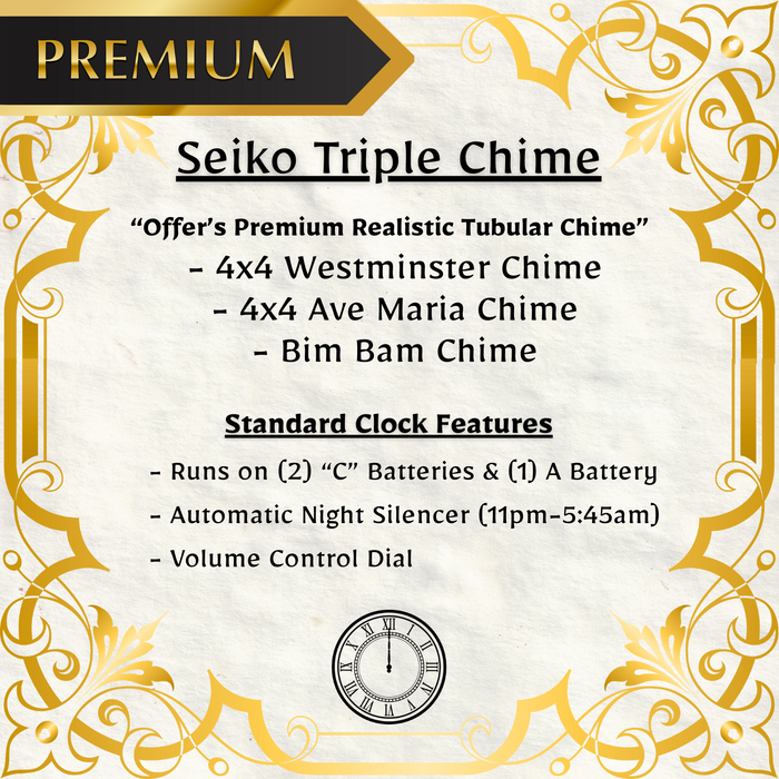 Seiko Triple Chime 4x4 Westminster 4x4 Ave Maria Bim Bam Chime Amish Handmade Solid Wood Clocks