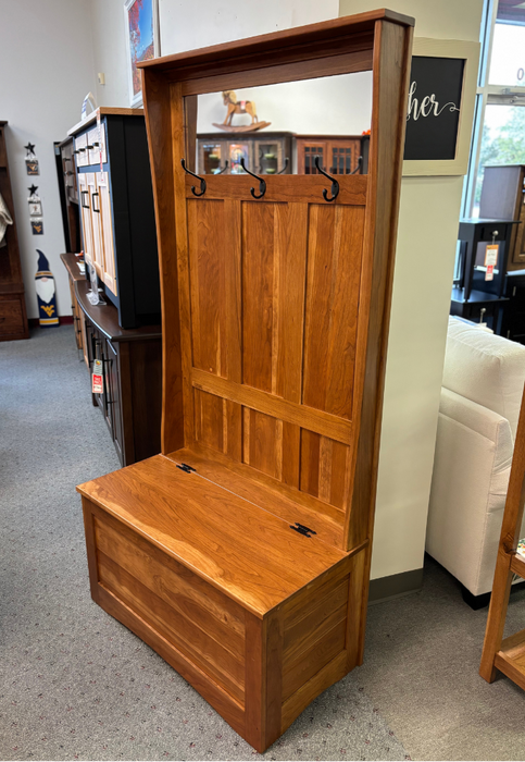 Shaker Hall Seat - 36"W - Flip Top Storage - Sap Cherry - FC-104 Chestnut Stain - Amish Made Hall Seat