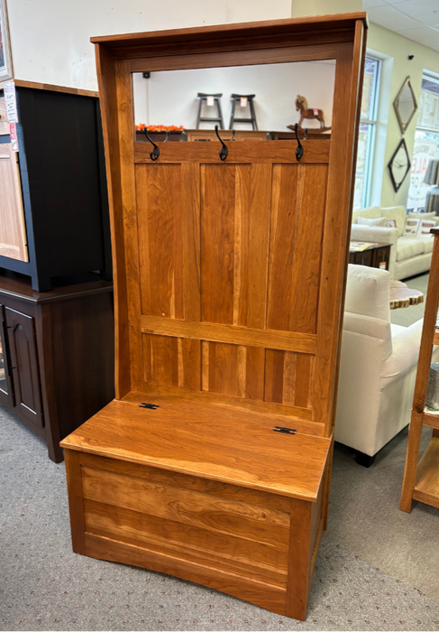 Shaker Hall Seat - 36"W - Flip Top Storage - Sap Cherry - FC-104 Chestnut Stain - Amish Made Hall Seat 1
