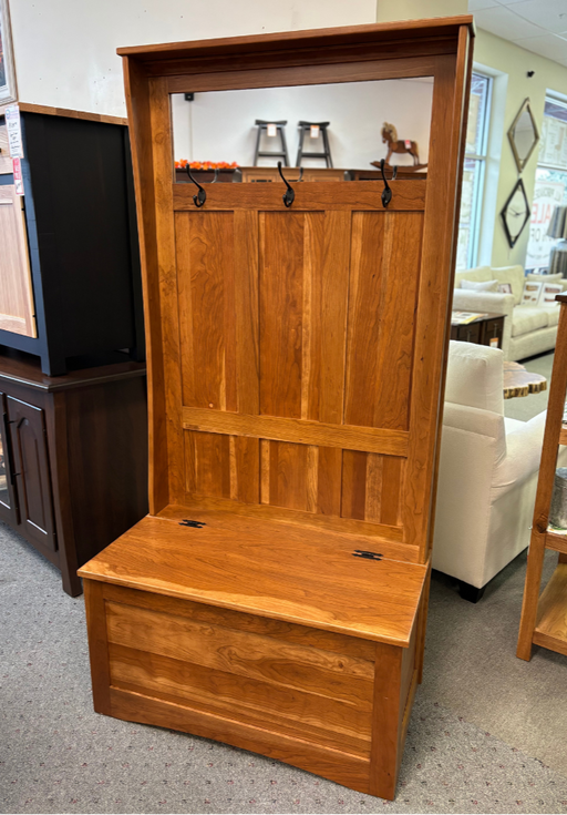 Shaker Hall Seat - 36"W - Flip Top Storage - Sap Cherry - FC-104 Chestnut Stain - Amish Made Hall Seat 1