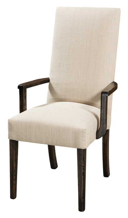 Quick Ship Amish Sheldon Dining Chair Arm Chair Brown Maple Fabric Dining Chairs Contemporary Heartland Fabric Standard