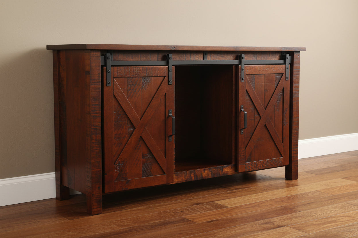 Sliding Barn Floor 3-Door Buffet
- Standard Hardware: Black Pulls
- Rough Sawn Is Standard - Also Available Smooth
- Adjustable Shelves