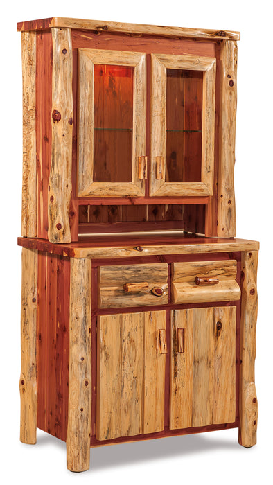 Amish Small Log Hutch With Touch Lights