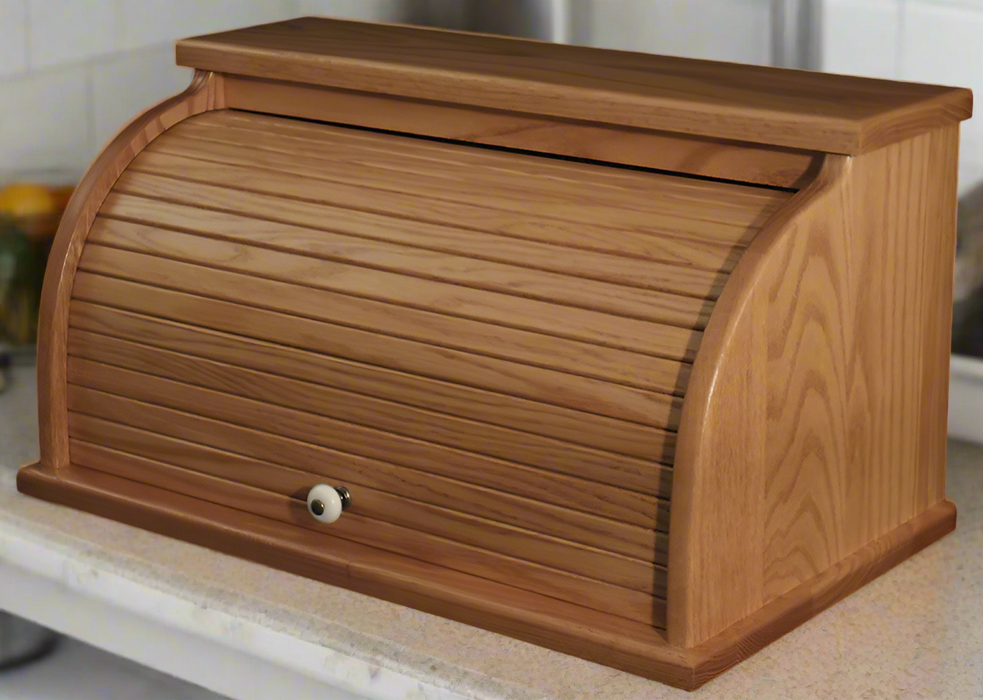 Solid Oak Bread Box Amish Built Front Facing