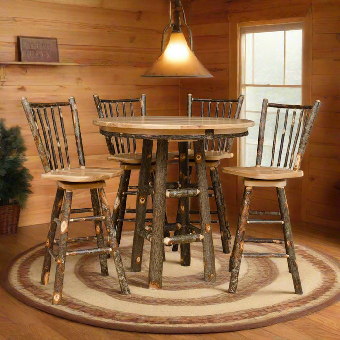 Amish Hickory Log Pub Set with Stick Back Chairs