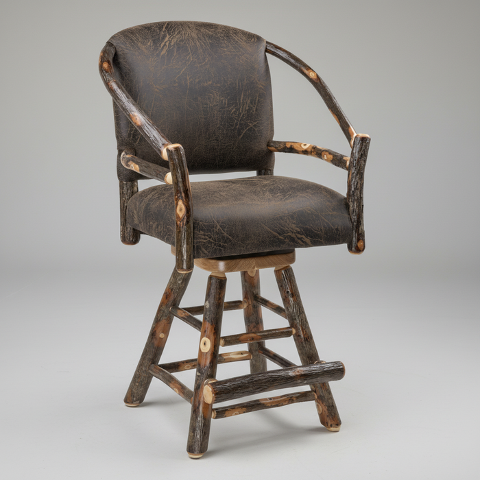 Amish Hickory Log 42" x 72" Pub Set with Swivel Hooped Back Chairs