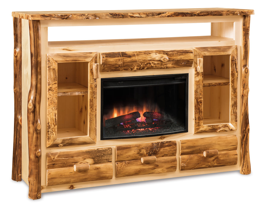 Amish Log Tv Stand With Fireplace