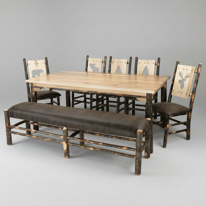 Amish Hickory Log Wildlife Rectangle Dining Set (Multiple Sizes)