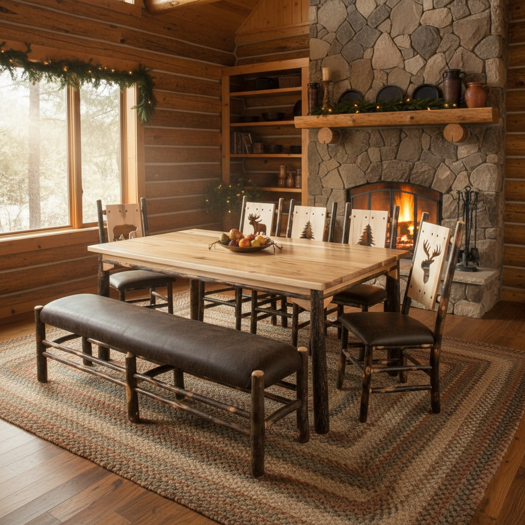 Amish Hickory Log Wildlife Rectangle Dining Set (Multiple Sizes)