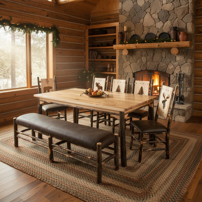 Amish Hickory Log Legged Rectangle Dining Table (Solid Top)