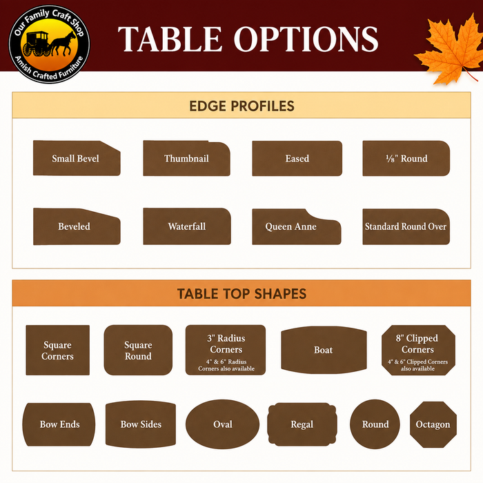 Our Family Craft Shop - Table Top Shapes & Edge Profiles