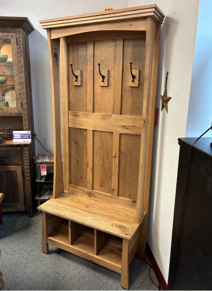 Amish Tacoma Hall Seat - 36" Wide - Rustic Hickory OCS-133 Tundra Stain - Amish Made Hall Seat