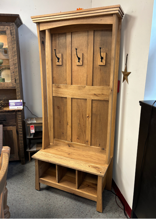 Amish Tacoma Hall Seat - 36" Wide - Rustic Hickory OCS-133 Tundra Stain - Amish Made Hall Seat