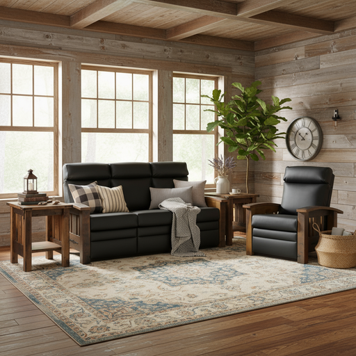 Tiverton Reclaimed Barnwood Sofa and Recliner with Matching End Tables Amish Built Reclaimed Furniture 