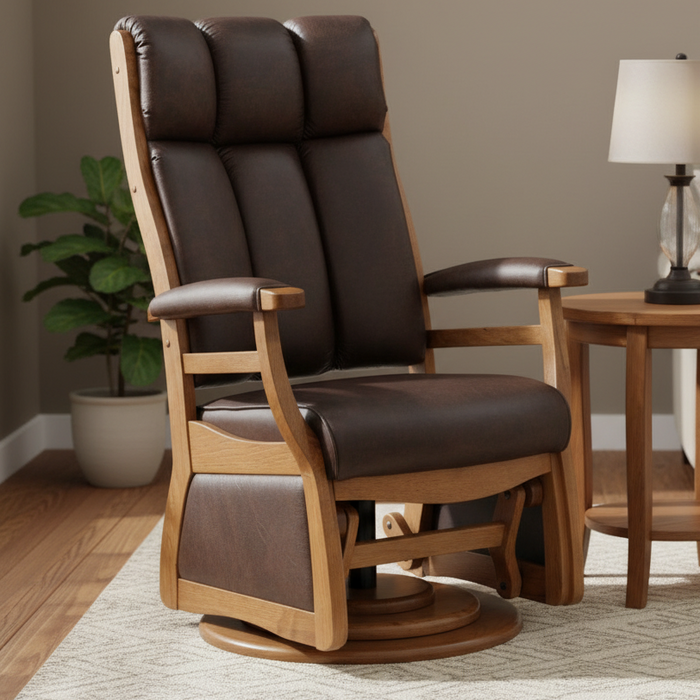 Quick Ship Amish Paris High Back Buckeye Swivel Glider - Top Grain Leather - Buckeye Rockers