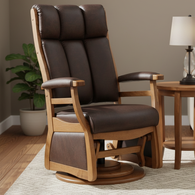 Quick Ship Amish Paris High Back Buckeye Swivel Glider - Top Grain Leather - Buckeye Rockers