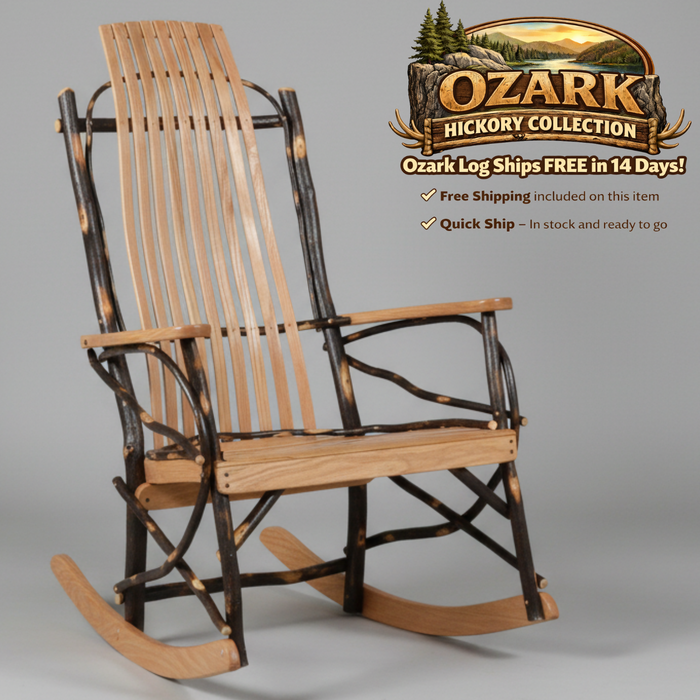 Quick Ship Amish Ozark Hickory Log 9-Slat Rocker (Free Shipping)