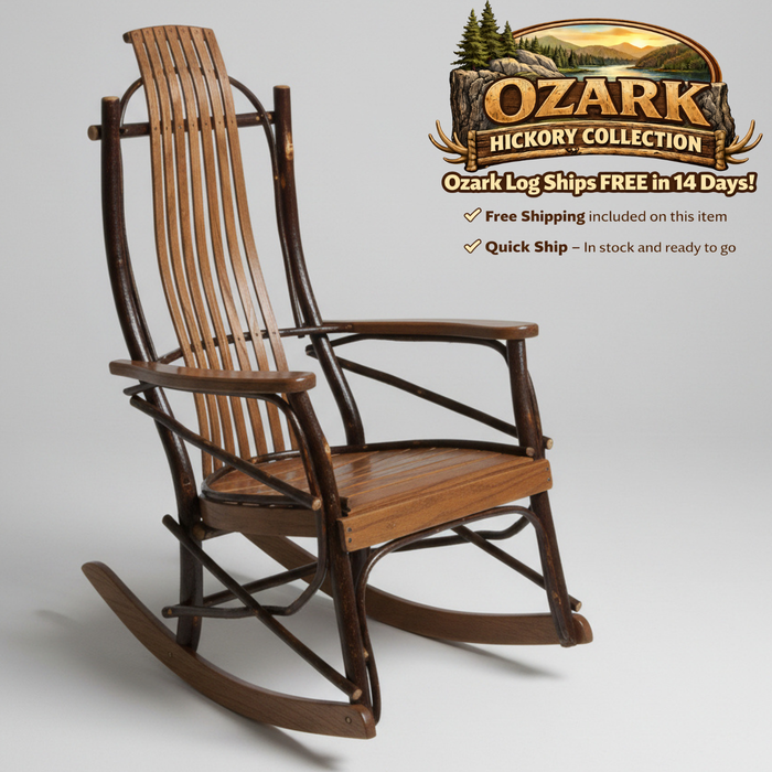 Quick Ship Amish Ozark Hickory Log 7-Slat Rocker (Free Shipping)